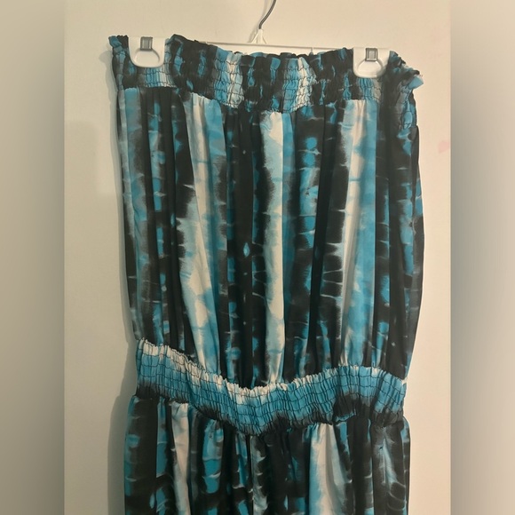 Lucy Diamonds Womens Polyester Aqua Black White Strapless Wide Leg Jumpsuit Sz L - Picture 4 of 10